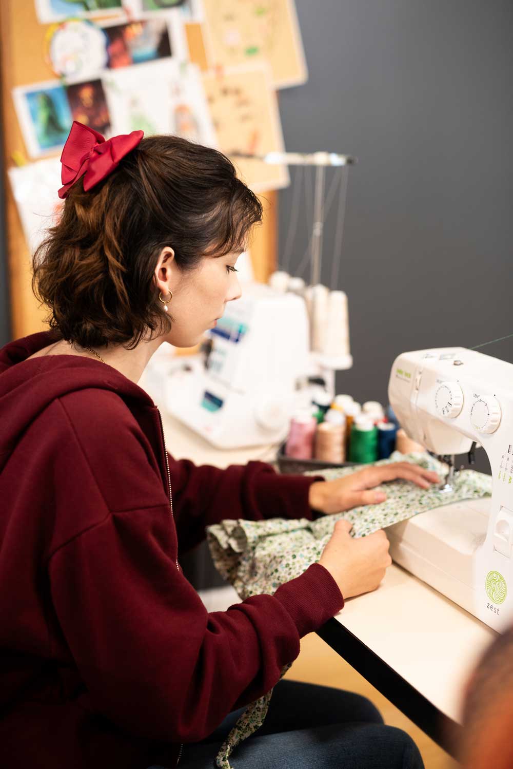 Student Sewing in Fashion Class