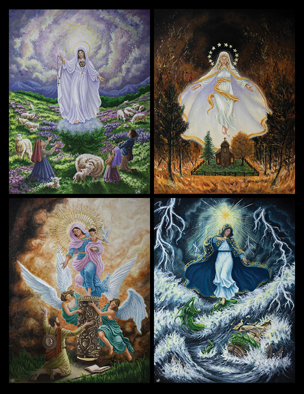 Sophia Klein '254 | <em>Marian Apparitions</em> | Gouache and gold pen, 16x20