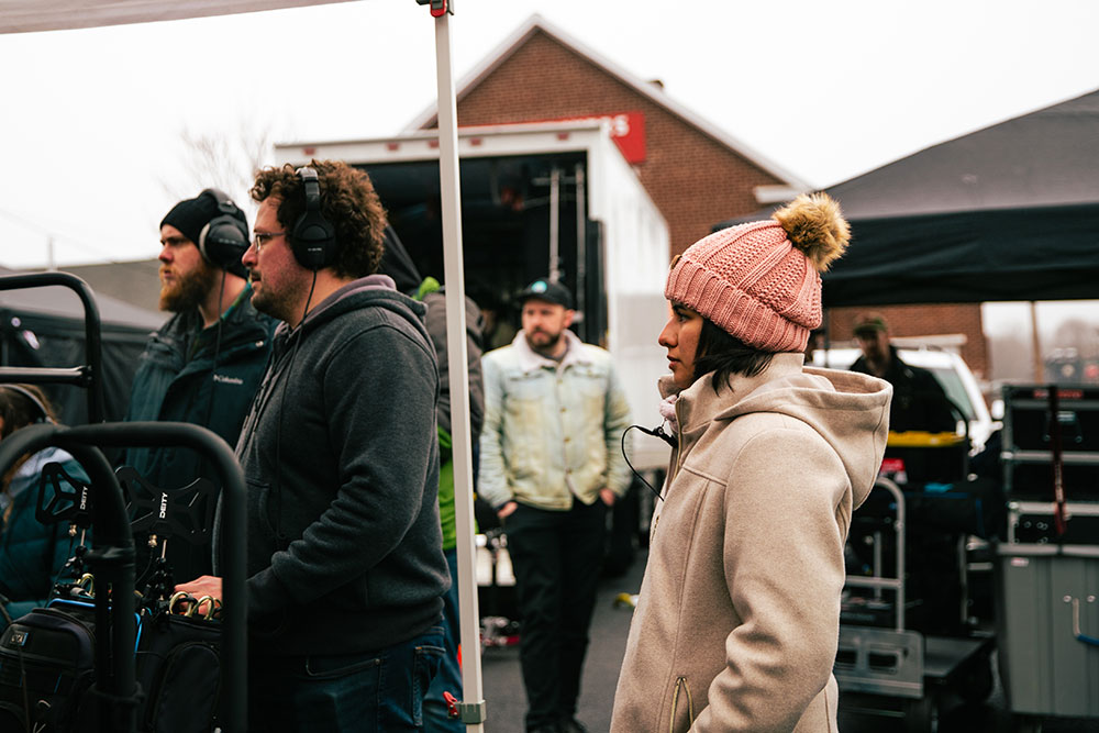 Student Andrew Bertram with Sound Mixer Michael Mowen