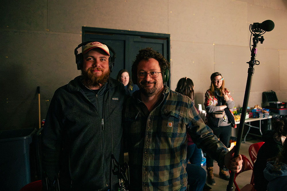 Student Andrew Bertram with Sound Mixer Michael Mowen
